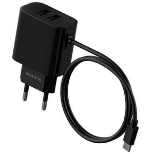 Заряд. устр. сетевое Maxvi CHL-242M, встр. / каб. micro-USB, 2 USB, 2.4A black