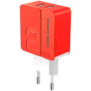 Заряд. устр. сетевое More choice NC46m, 2USB + встр. / каб. micro-USB, 2.4A red