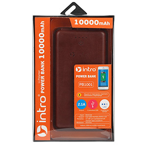 Резервный аккумулятор Intro PB1001 10000 mAh (2,1A) brown leather