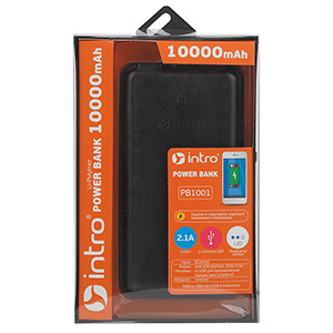 Резервный аккумулятор Intro PB1001 10000 mAh (2,1A) black leather