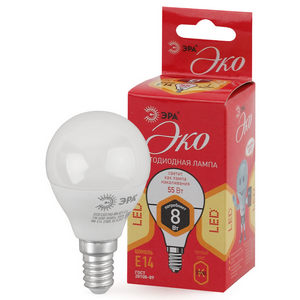 Лампа светодиодная ЭРА LED ЭКО P45-8w-827-E14 теплый свет