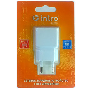 Заряд. устр. сетевое Intro CC200, 2 USB, 2,1A белый