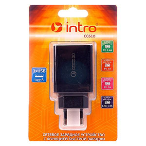 Заряд. устр. сетевое Intro CC610, 3 USB, QuickCharge 3.0