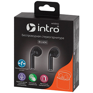 Наушники беспроводные Intro BI-1600 чер. Bluetooth