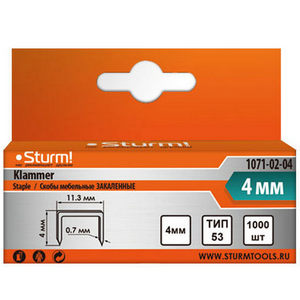 Скобы закаленные Sturm 1071-02-04, тип 53, 4мм, оцинкованные