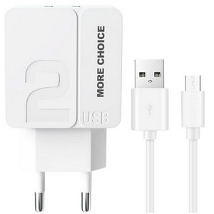 Заряд. устр. сетевое More choice NC46m, 2USB + встр. / каб. micro-USB, 2.4A white