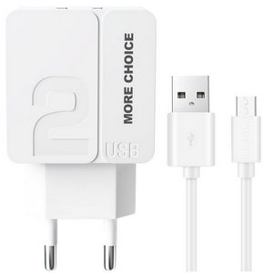 Заряд. устр. сетевое More choice NC46m, 2USB + встр. / каб. micro-USB, 2.4A white