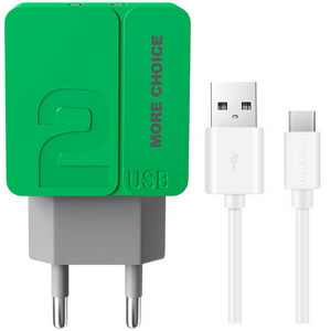 Заряд. устр. сетевое More choice NC46a, 2USB + кабель Type-C, 2.4A green