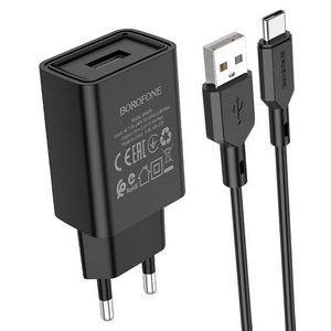 Заряд. устр. сетевое Borofone BA68A Glacier, 1 USB + кабель Type-C, черный