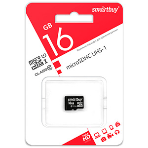 Карта памяти micro-SD Smartbuy 16GB class 10 UHS-1
