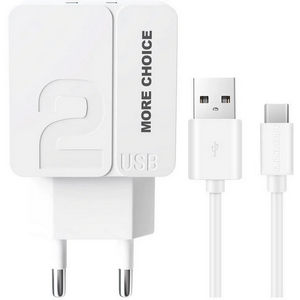 Заряд. устр. сетевое More choice NC46a, 2USB + кабель Type-C, 2.4A white