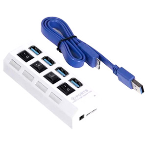 Разветвитель USB Smartbuy SBHA-7304-W White, 4 порта, выключатели, USB 3.0