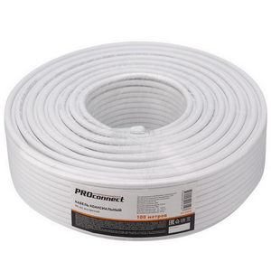 Кабель ТВ коаксиальный PROconnect RG-6U CCS / Al 48%, PVC бел. (1 м; бухта) 01-2205