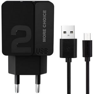 Заряд. устр. сетевое More choice NC46m, 2USB + встр. / каб. micro-USB, 2.4A black