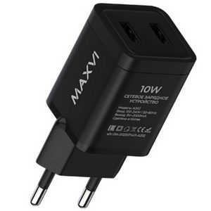 Заряд. устр. сетевое Maxvi A202,  2 USB, 2A black