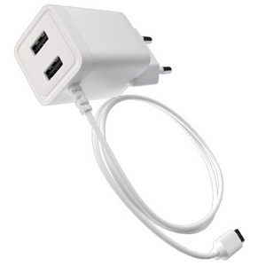 Заряд. устр. сетевое Maxvi A202M, встр. / каб. micro-USB, 2 USB, 2A white