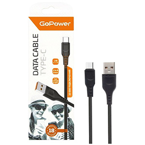 Шнур USB А-Type-C (1 м) шт.-шт. GoPower GP01T 2,4A чер.
