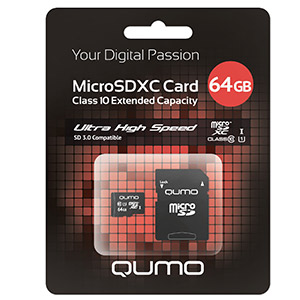 Карта памяти micro-SD QUMO 64GB сlass 10 + адаптер