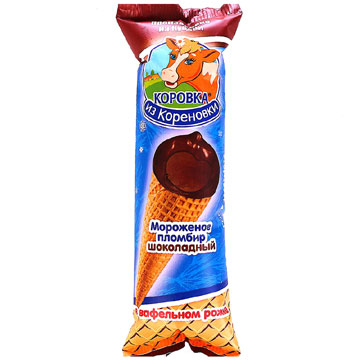 Мороженое Пломбир Коровка из Кореновки 70г 15% рожок шоколадный