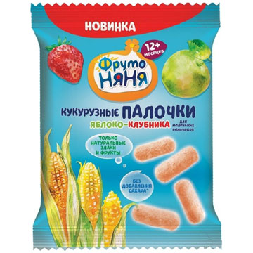 Палочки кукурузные Фруто-няня 20г яблоко/клубника