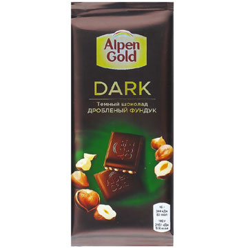 Шоколад Альпен Гольд 80г темный с дробленым фундуком