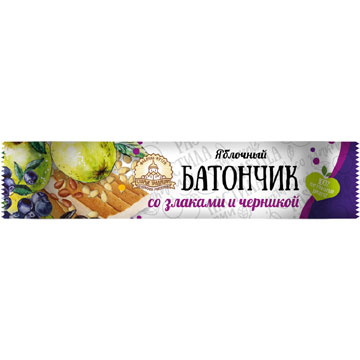Батончик пастильный Старые традиции 40г яблочный со злаками и черникой