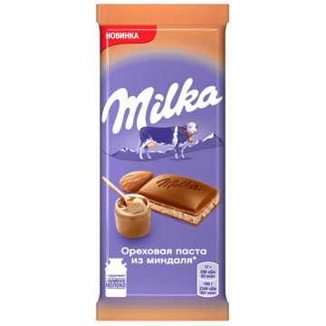 Шоколад Милка 85г Молочный с пастой из миндаля