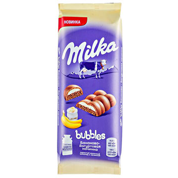 Шоколад Милка 92г молочный пористый с бананово-йогуртовой начинкой
