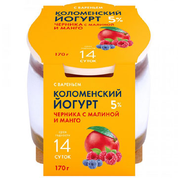 Йогурт Коломенский 170г Черника с малиной и манго 5%