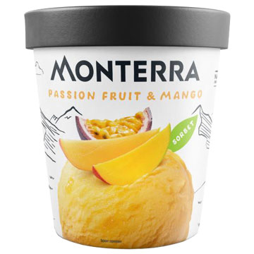 Десерт Сорбет Монтерра 300г с маракуйя и кусочками манго зам.